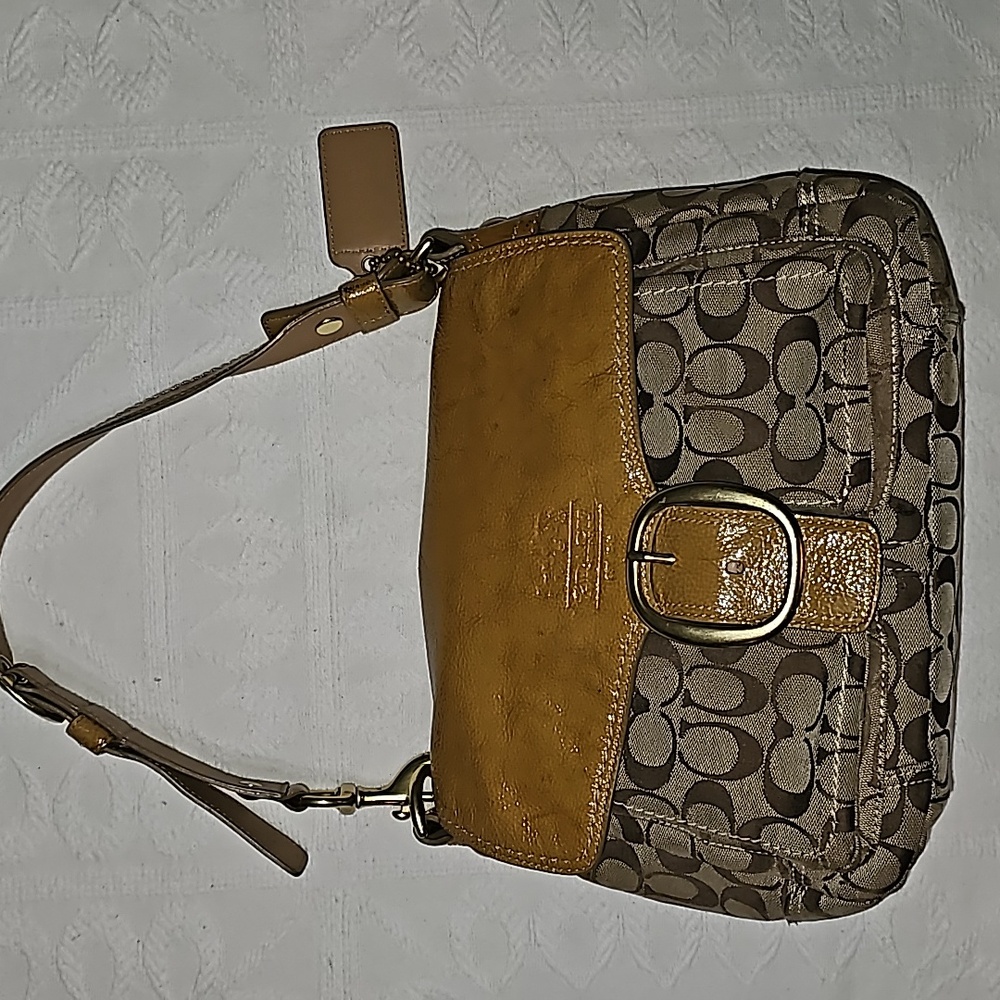 VTG Coach purse Y2K brown and patent leather yellow gold 12562 - Picture 12 of 12
